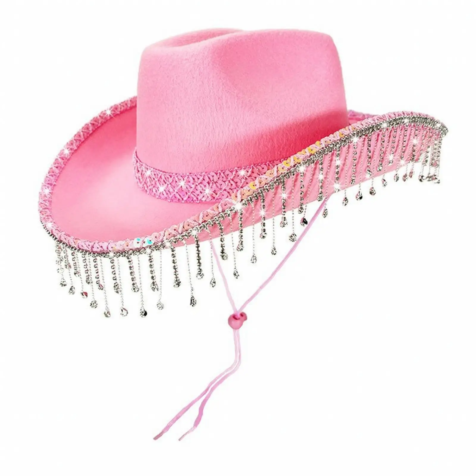 Sparkling Western Cowboy Hat with Beaded Chin Cord for Costume Events and Festival Celebrations