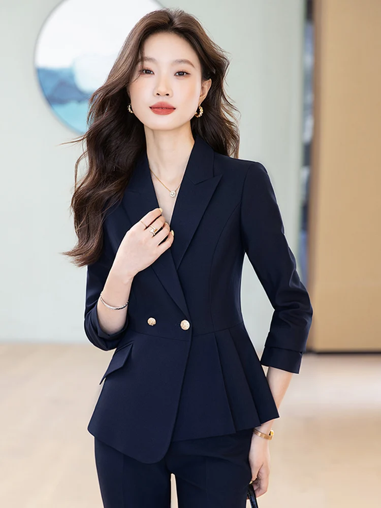

Spring Autumn Purple Yellow Blue Ladies Pant Suit Formal 2 Piece Set Blazer Women Office Business Work Wear And Trousers