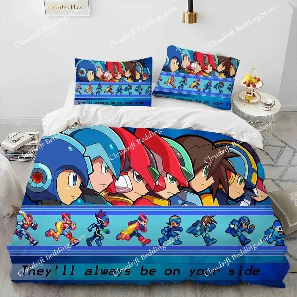Mega Man X Dive Bedding Set,Rock Man Duvet Cover 3D Print Quilt Cover Pillowcase Single Double Size Boys Girls Birthday Gift
