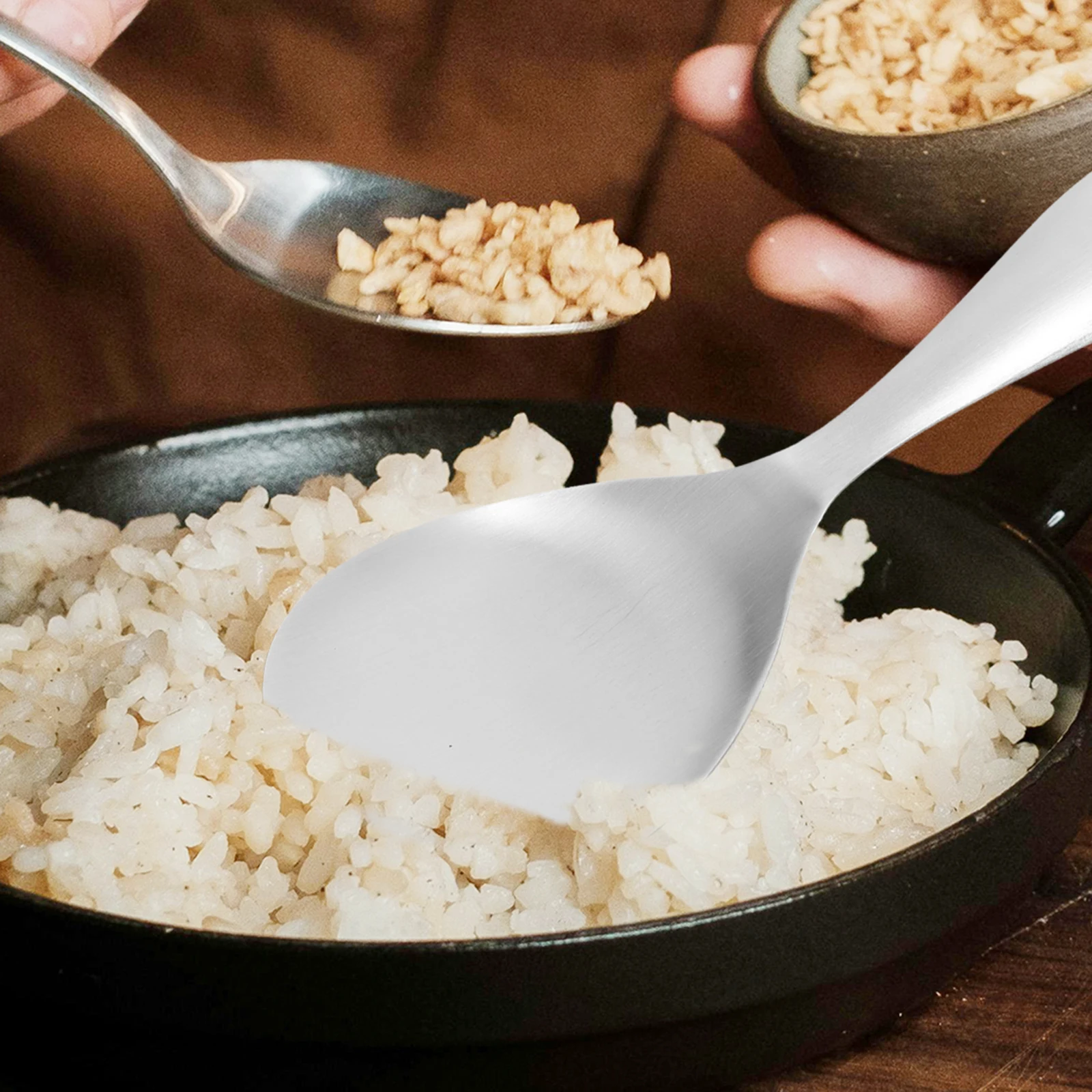 

2pcs Stainless Steel Rice Spoons Large Non-Stick Kitchen Scoops Heat Resistant Easy Cleaning Scratch Resistant For Home