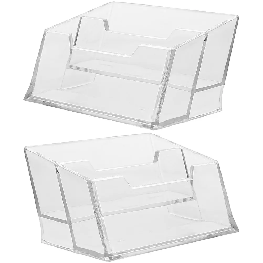 2Pcs Acrylic Business Card Holder Desktop Stand Large Capacity Office Card Display Rack Modern Compact Cardholder
