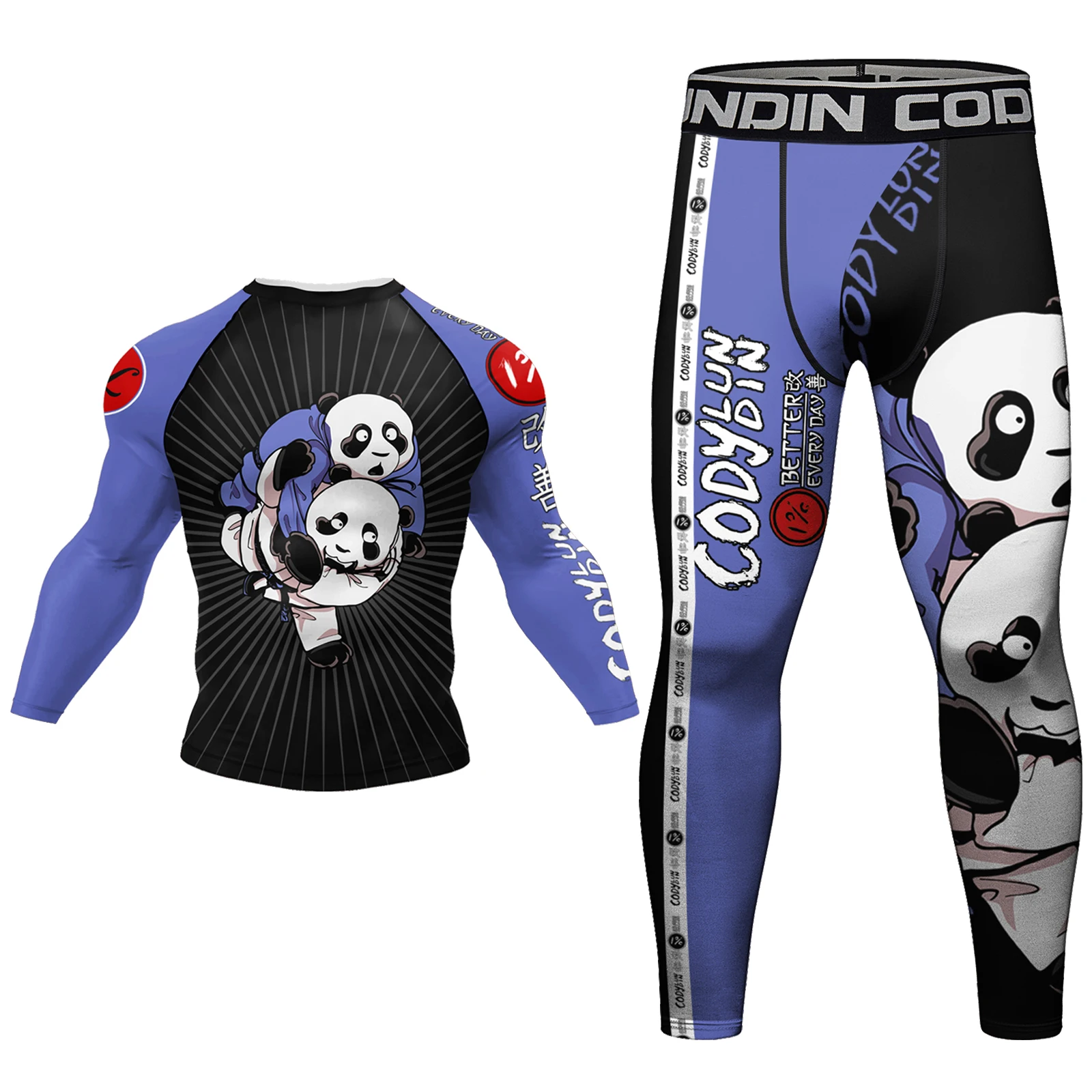 Free Shipping Sports Suit For Jiu jitsu gi No Gi With Printed Panda MMA Tracksuit BJJ Rashguard Grappling Shorts Fightwear Suit