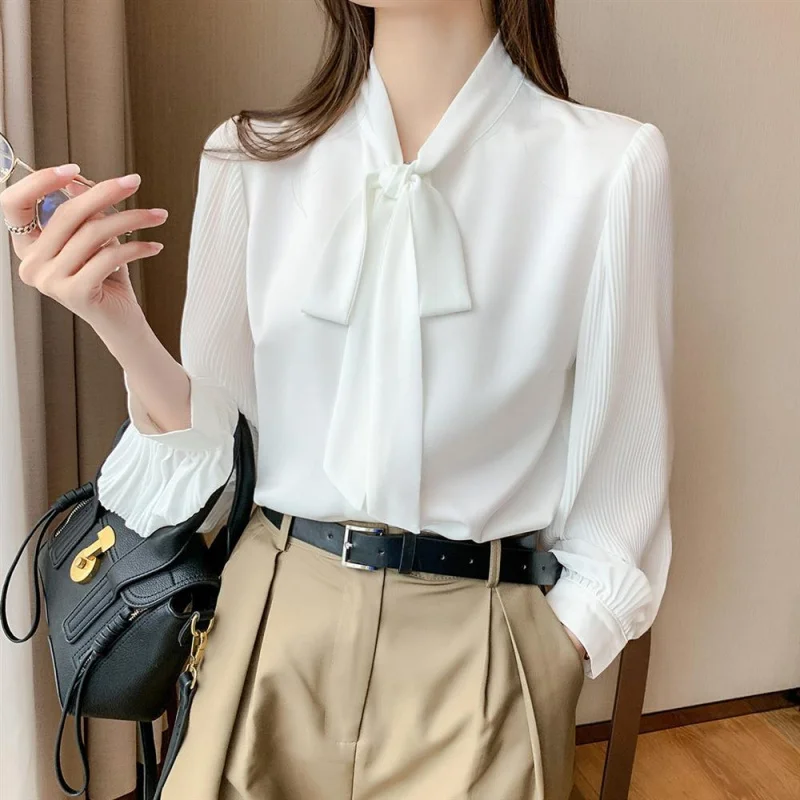 

Fashionable Elegant Female Shirts European Style Chiffon Blouse Women Spring Autumn Long Sleeve Top Casual Ladies Shirts
