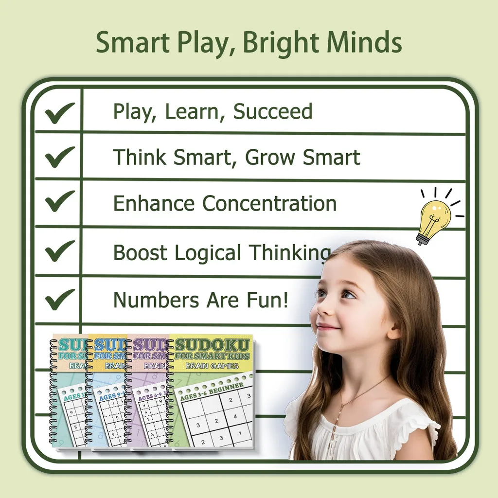 Kids Sudoku Puzzle Book Set, Brain Games for Smart Kids Ages 3-12+, Logic Training and Number Puzzle Activity Books view 4