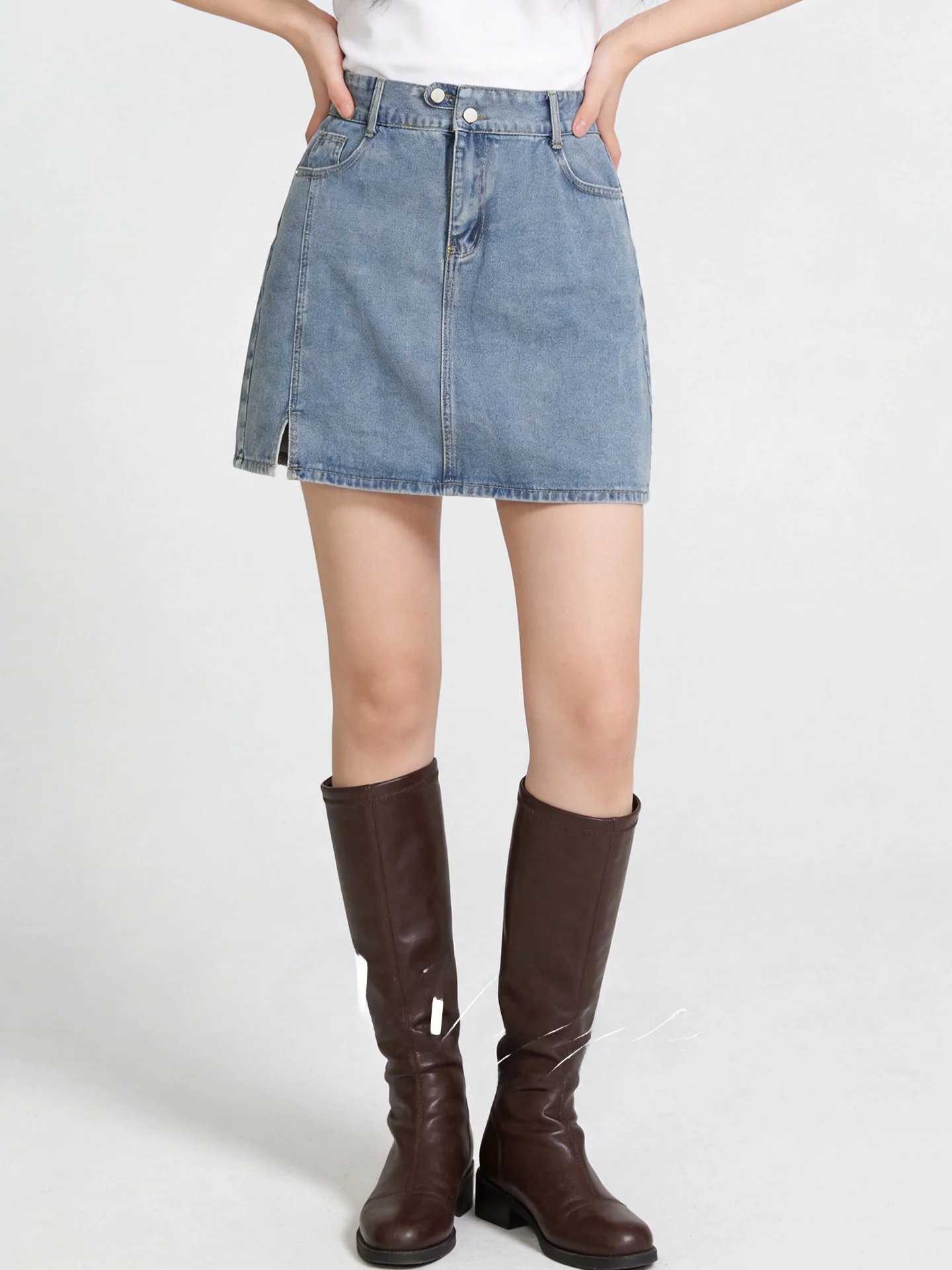 

Новая женская джинсовая юбка А-силуэта с высокой талией, свободного кроя, для повседневной носки, больших размеров, летняя, на все сезоны