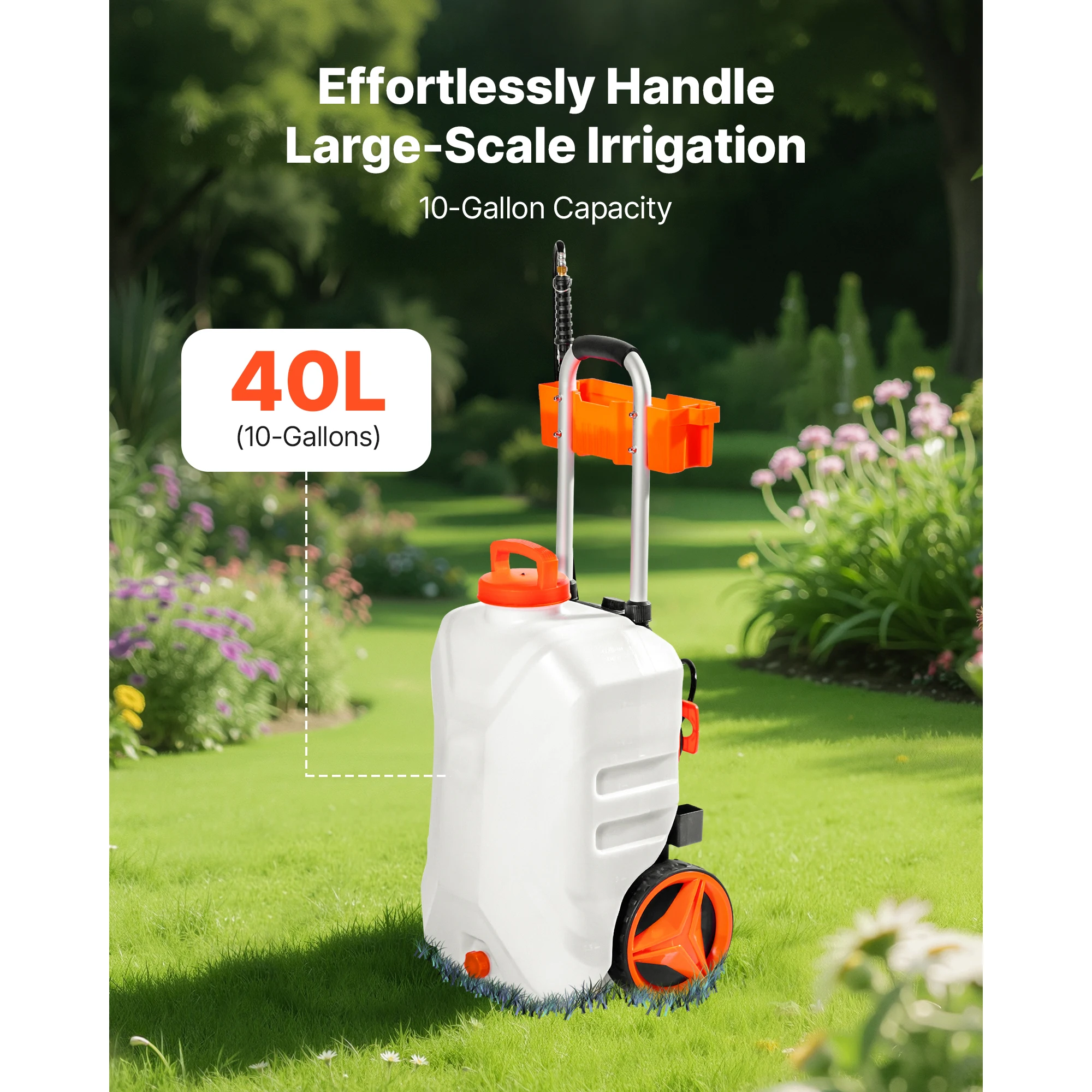 SucceBuy Battery-Powered Sprayer with Wheeled Cart Electric Weed Sprayer Adjustable Lawn Sprayers with Wheels Nozzles & Hose