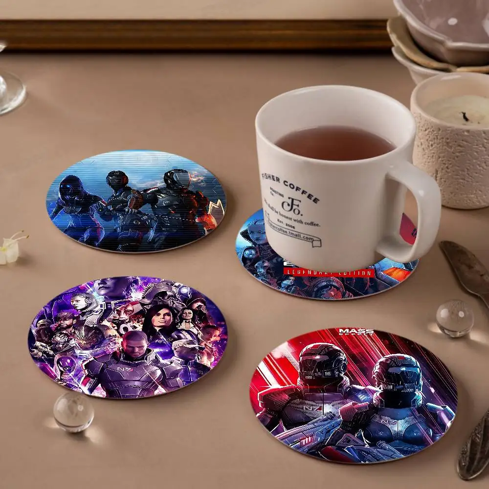 Mass Effect Vintage pattern art painted wooden anti-slip coasters, suitable for decoration of living room kitchenware