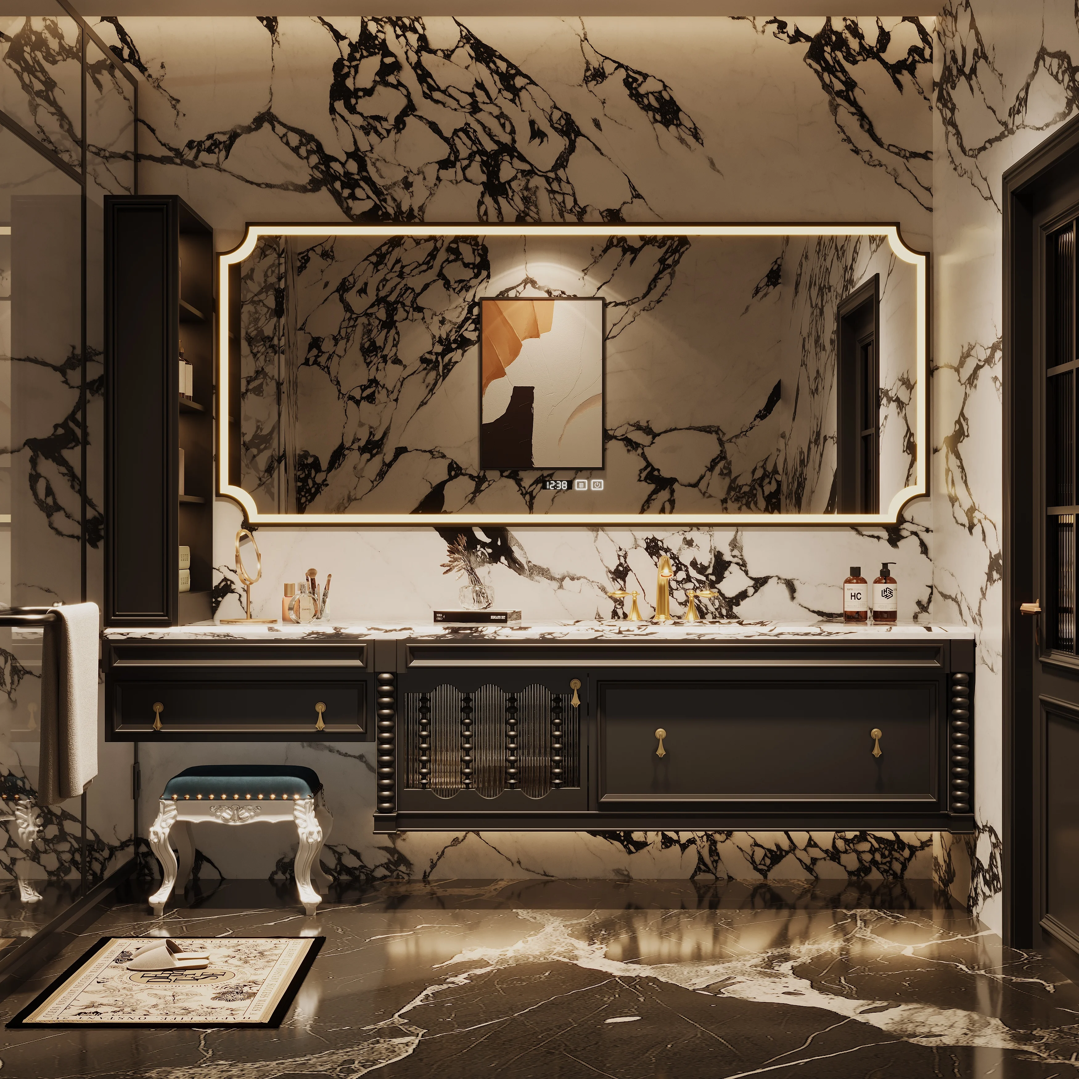 zn-Upgrade your bathroom with the 2025 set: a seamless stone slab vanity, cabinet, and washbasin combination.@