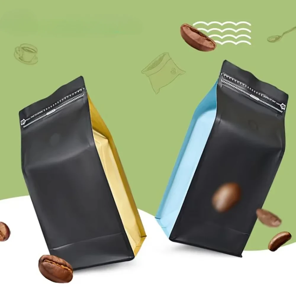 50pcs  Reusable Aluminum Foil 4oz 8oz 16oz 32oz Coffee Bean Bag With Valve Stand Up Sealed for Candy Nuts Food Storage Bags