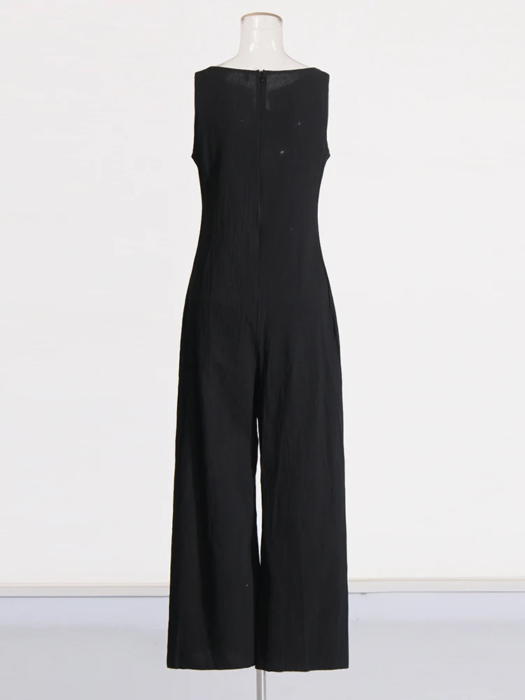 CHICEVER Loose Casual Jumpsuit For Women V Neck Sleeveless High Waist Solid Jumpsuits Female Clothes Summer Designer New Style