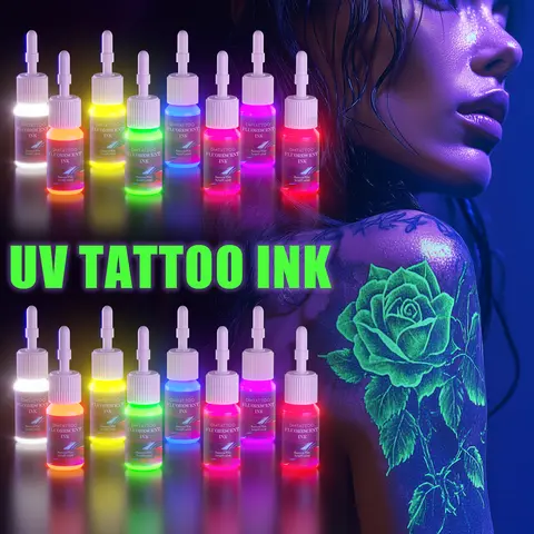 DM 8PCS 5ml Fluorescent Tattoo Ink Set Professional Tattoo Pigment Tattoo Painting Tattoo Supplies Professional Supply