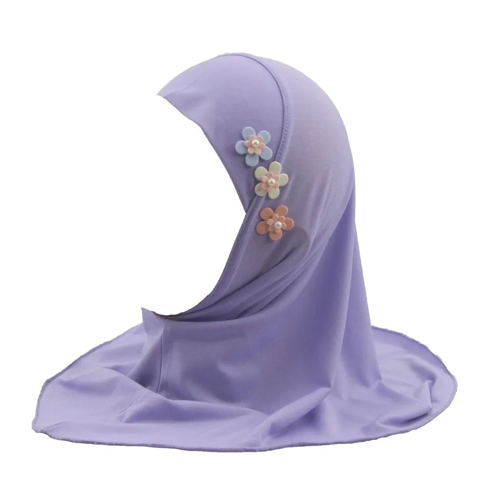 Soft Little Girls Pull-On Hijab Stretch Non-slip Head Wrap Turban Solid Colors Breathable Crystal Linen Headscarf Traditional