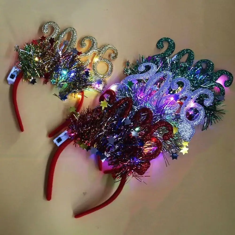 

Sequin 2026 Happy New Year Headband Cute Star Strip Luminous Headpiece Creative Colorful Glitter Hair Hoop Masquerade Party