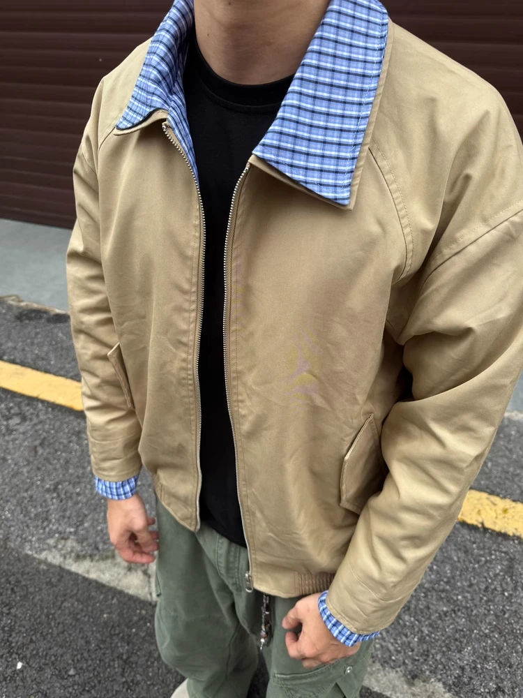 Cleanfit geruite patchwork losse casual ex Jaet jeugd dagelijkse kleding katoenen lange Sve flip-kraag jas voor mannen en vrouwen