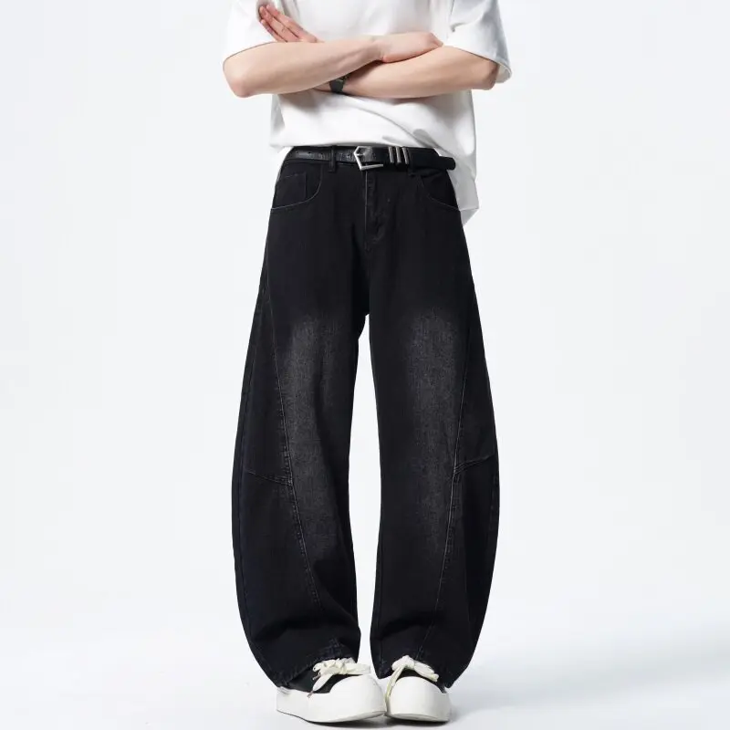 Mens Loose Fit Patchwork Wide Leg Washed Jeans Vintage Denim Pants Casual Streetwear Comfort Trendy Baggy Trousers Hip Hop