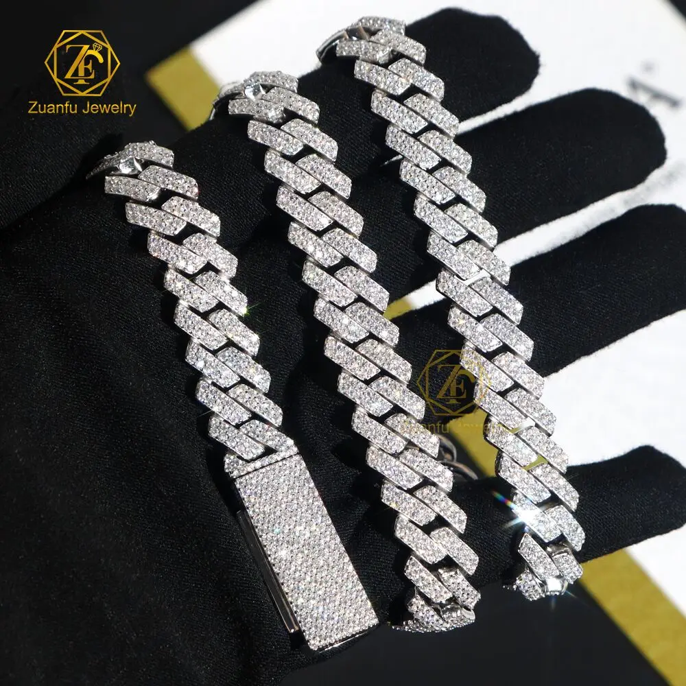 Factory Wholesale Drop Shipping Vvs Moissanite Diamond 925 Cuban Link Chain 10mm 12mm 13mm 15mm Hip Hop Necklace Men Jewelry