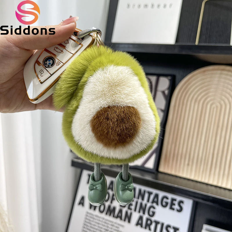 

2025 Fashion New Style Cute Imitation Otter Rabbit Hair Avocado Car Key Chain Pendant Female Gift Plush Doll Book Bag Charm