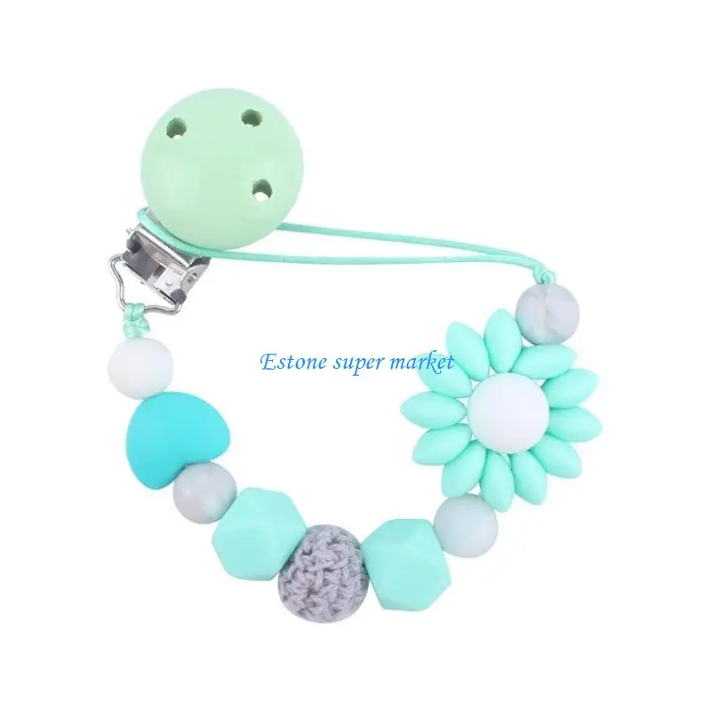 090B Infant Baby Silicone Pacifier Clip with for Sun Flower Beads Chain Teething Leas