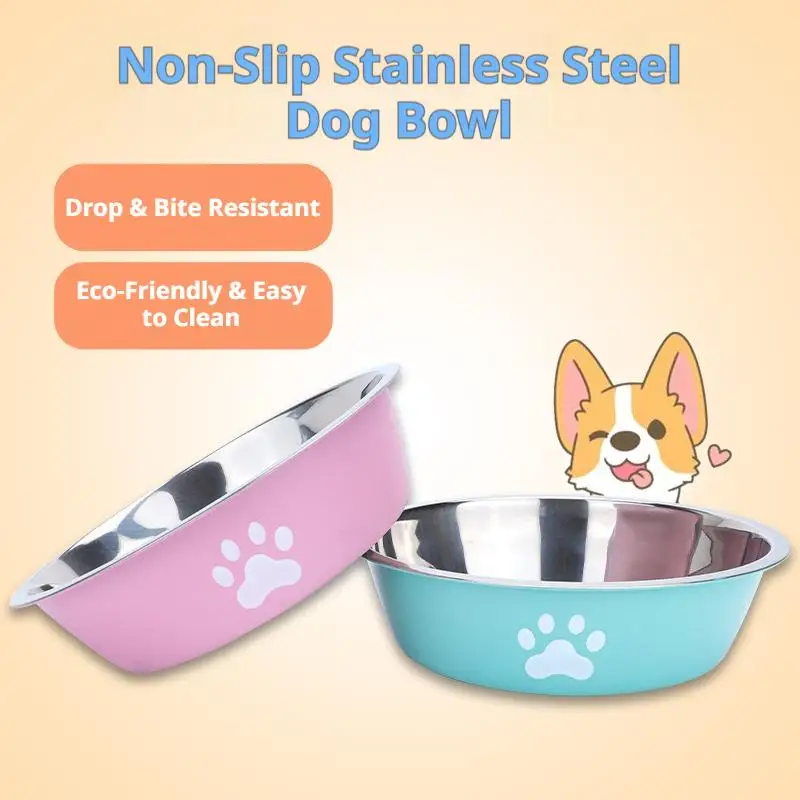 Stainless Steel Pet Dog Cat Bowl Anti‑Slip Rubber Base Feeding Dish Food Water Bowl 11/14/18cm For Small Medium Pets