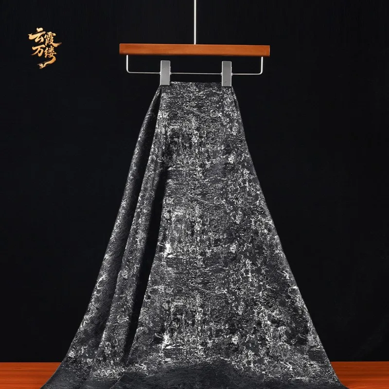 Black gilded double-sided jacquard fabric with embossed skirt cheongsam and Hanfu clothing