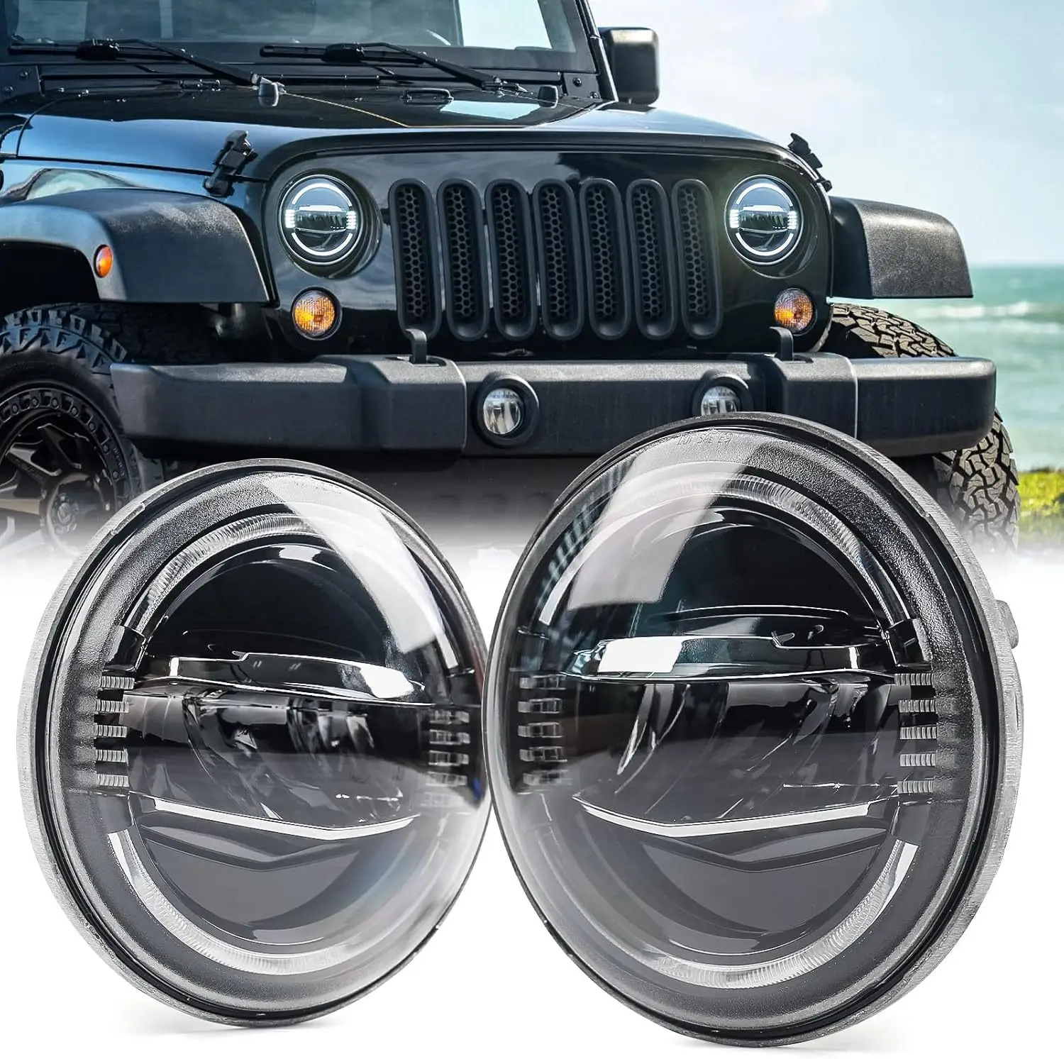 

Cross-border Wrangler headlights are suitable for 07-17JEEP Wrangler 7-inch LED blue JK