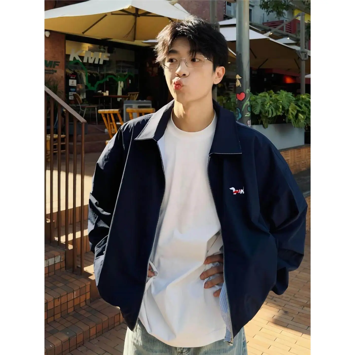 

Двусторонняя куртка-бомбер в клетку для мужчин, повседневная, с вышитым воротником, свободного кроя, на молнии, для пар, весна-осень, в американском ретро-стиле