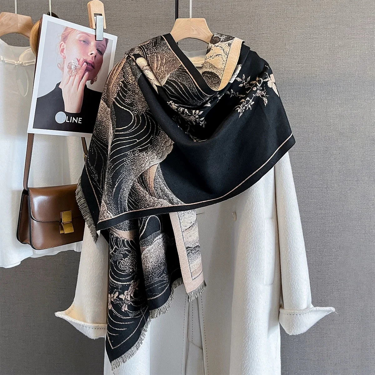 

Новинка 2025 года, брендовый шарф с цветами для женщин, теплые зимние шарфы с принтом пашмины, шали, женское толстое одеяло, платок