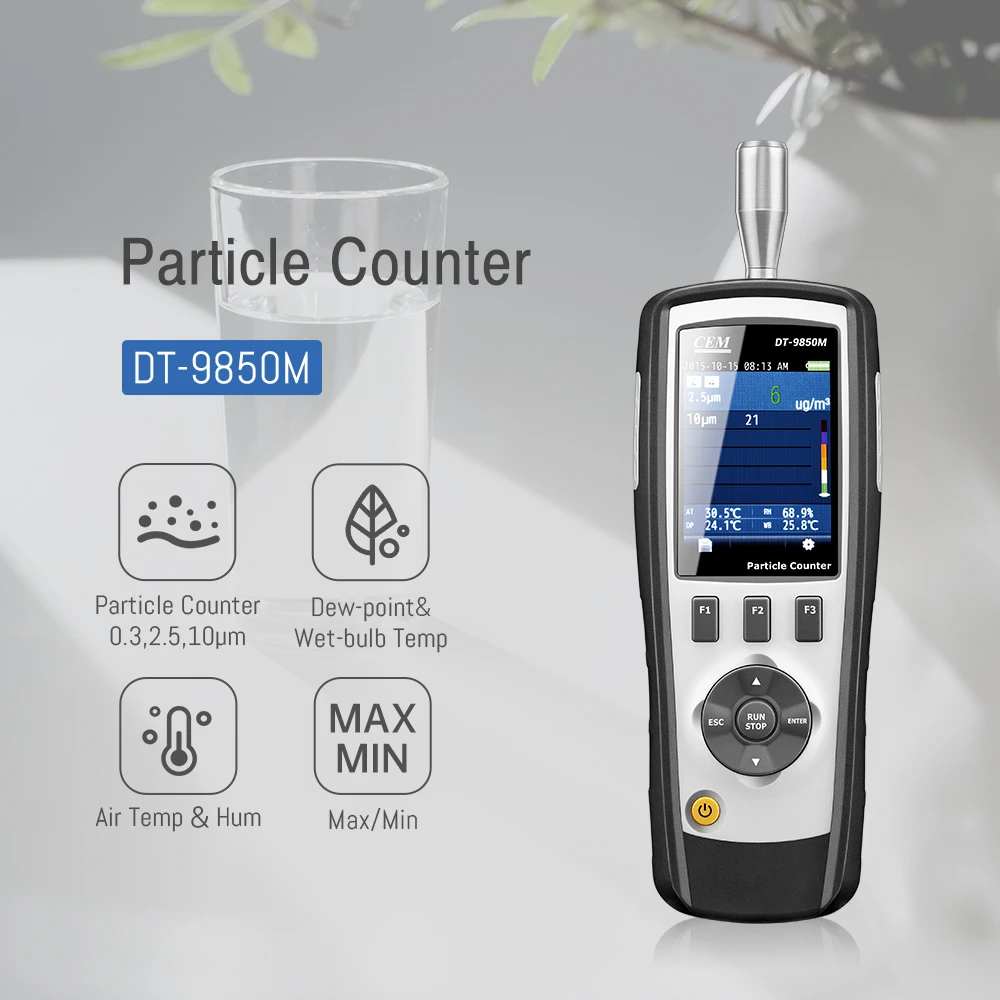 Handheld Particle Counter 0.3µm, 2.5µm, 10µm Air Quality Monitor Particulate Monitor PM2.5, PM10, TSP, Temp & Humidity Detector