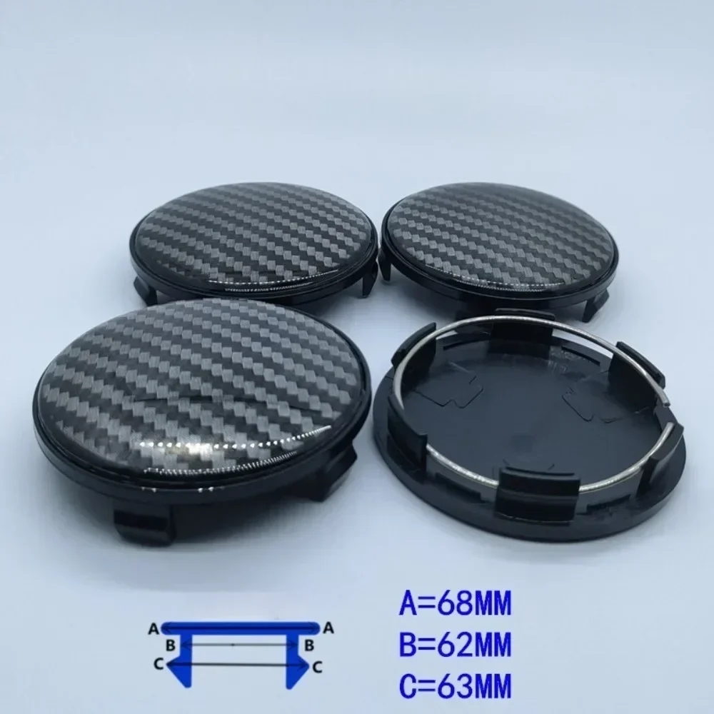 

4pcs 68mm Black Car Wheel Center Caps With 65mm Carbon Fibre Emblem Logo Stickers Styling Accessories for Rim Centre Hub Cover