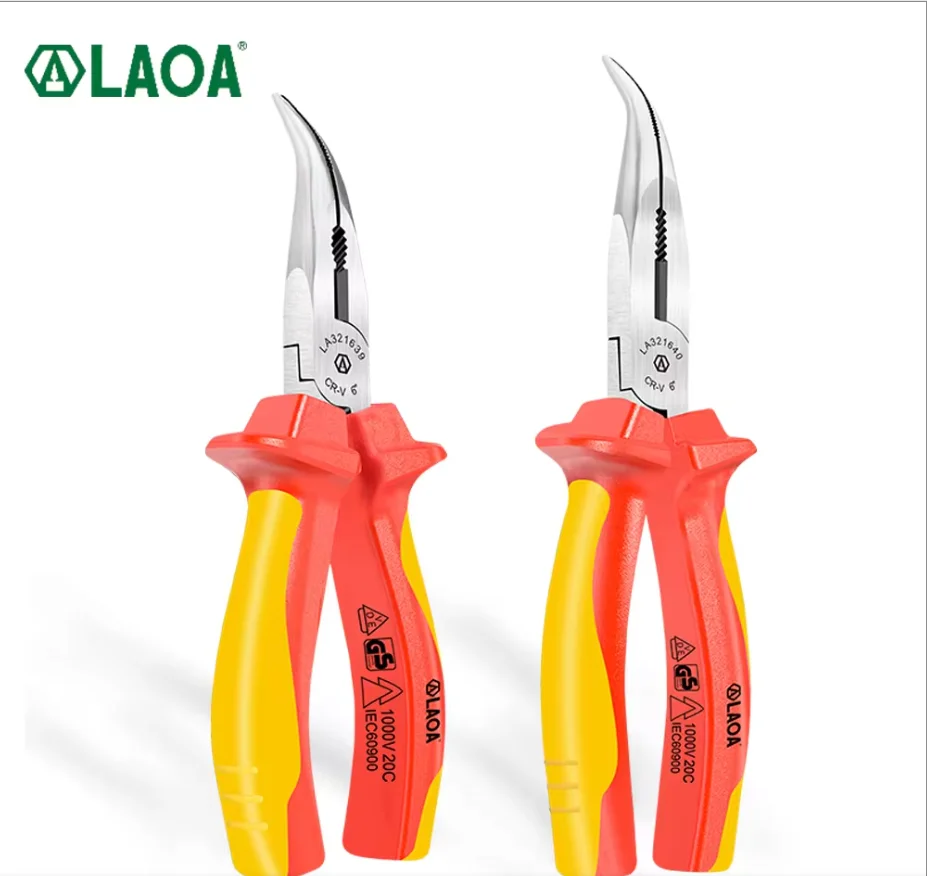 LAOA VDE Curved Needle Nose Pliers Isolated Wire Cutter Cr-V Electrician Pliers