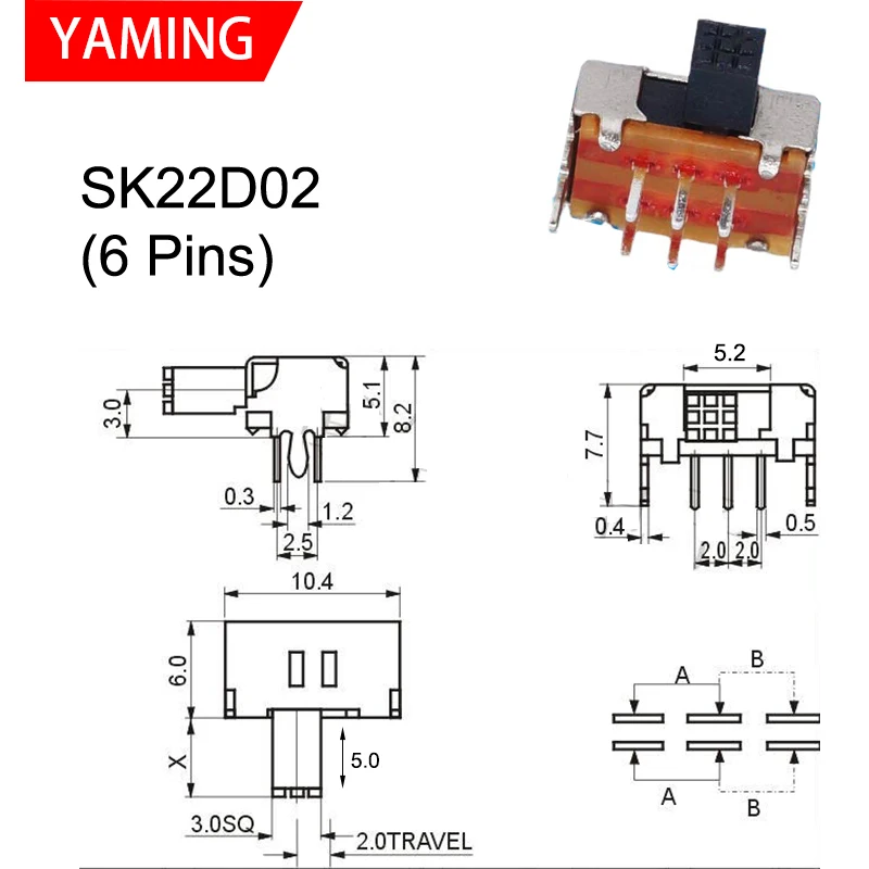 100PCS MS MSK SS Tact Slide Toggle Switch Micro-power Single And Double-row Direct-inserted Horizontal Sliding Second/Third Gear