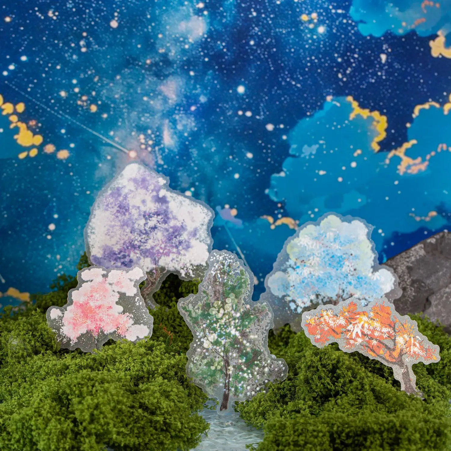10pcs/1lot Kawaii Scrapbook Stickers The Forest of Bright Stars Junk Journal Gold Planner Stationery Sticker Planner Decorative