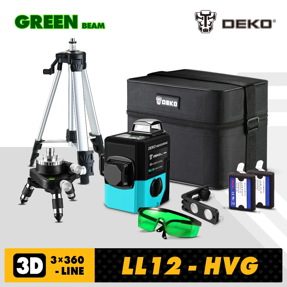 DEKO LL12-HVG 12 Lines Laser Level Self-Leveling 360 degrees Horizontal&Vertical Cross Super Powerful Laser Beam Line Green