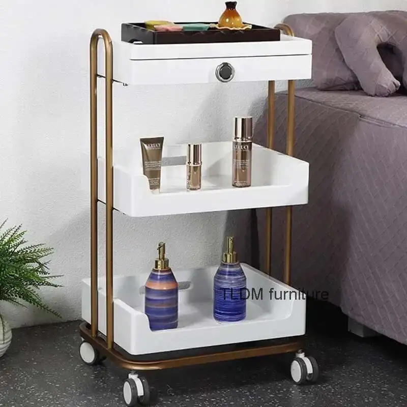 Utility Helper Tool Trolley Aesthetic Cosmetic Storage Auxiliary Cart Wheels Chariot Coiffure Hairdressing Furniture MQ50TC