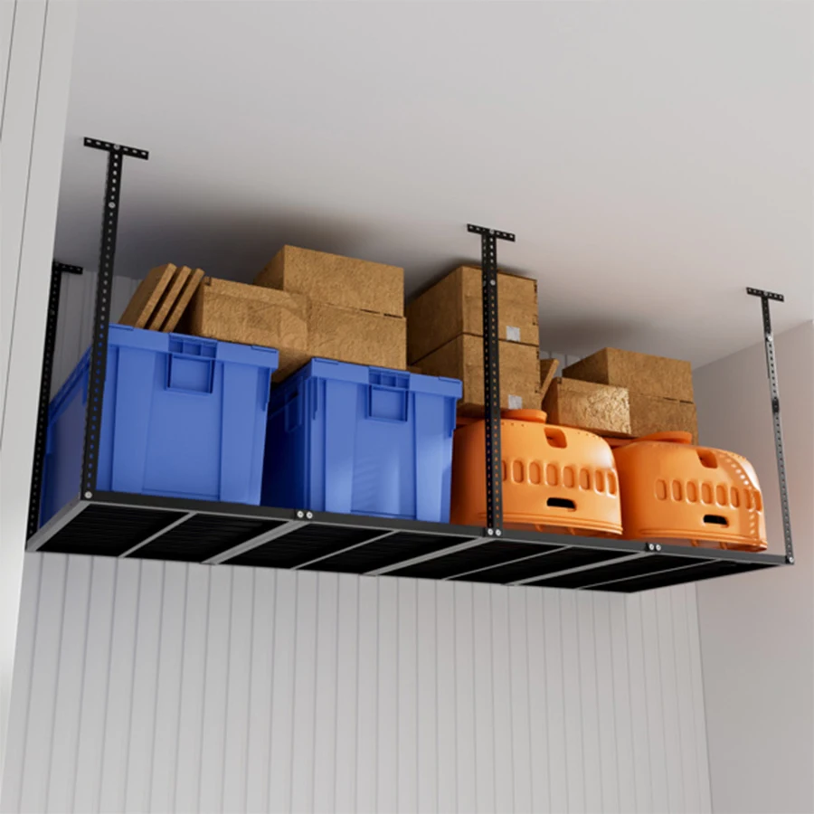 Heavy Duty Adjustable Ceiling Mounted Storage Racks 750LBS Weight Capacity Black Overhead Garage Storage Rack