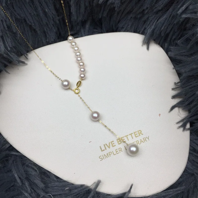 

18K Gold Natural Freshwater Pearl Necklace, 4-9mm Starry Sky Mixed Size, Multi-Way Versatile Layering Jewelry Gift