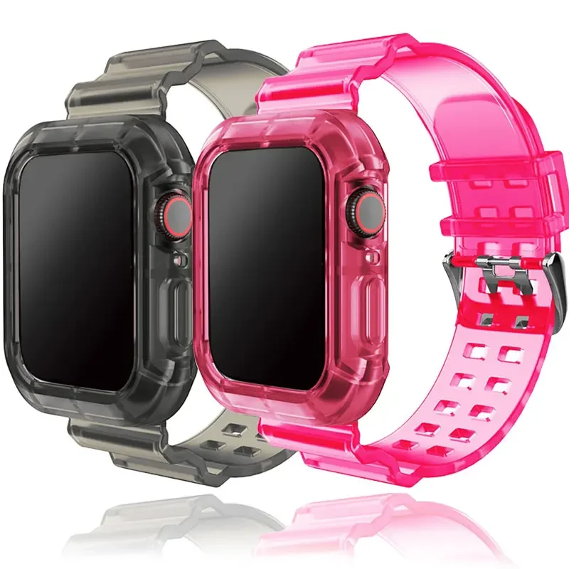 TPU Cover+Strap for Apple Watch Band 41mm 40mm 46mm 45mm 44m 42mm 49mm Clear Bracelets Shockproof iWatch 10 10 9 Ultra 8 7 6 5 4