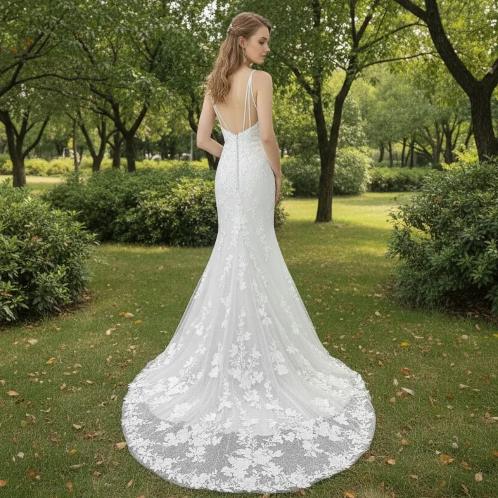 Rosymae Vネックレースマーメイドウェディングドレス、スパゲッティストラップ付き、エレガントなブライダルガウン、女性用 свадебное платье