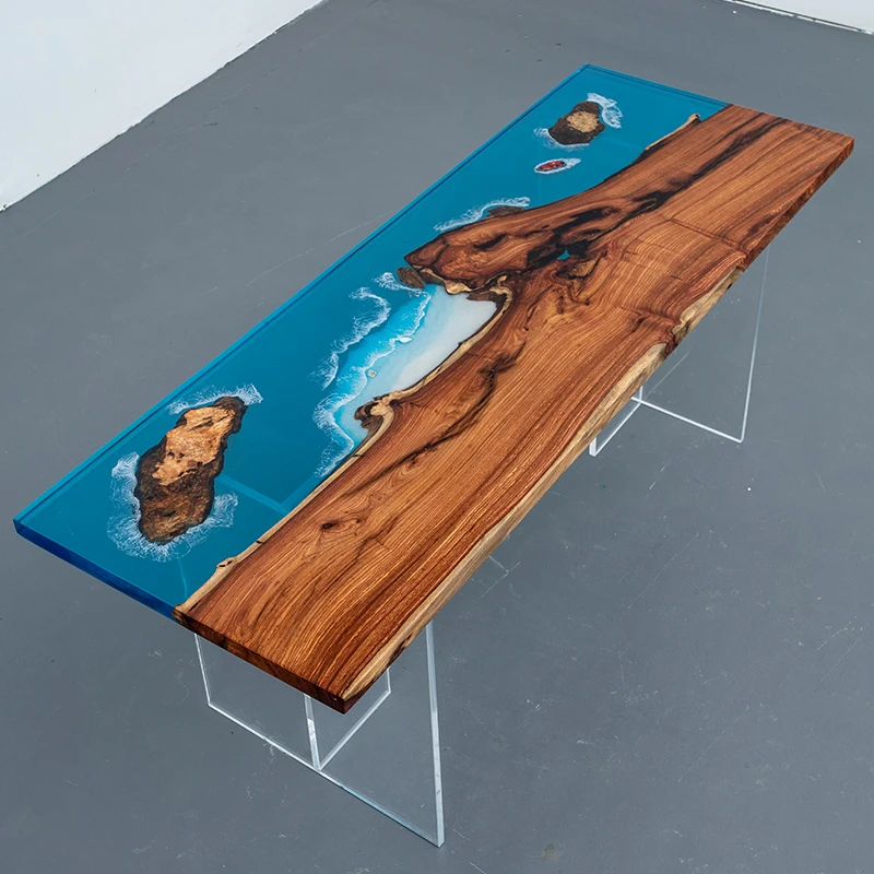 Epoxy Resin River Tabletop Solid Wood Large Board Wave Log Tea  Dining Table Creative Coffee Table Tea Table Whole Board