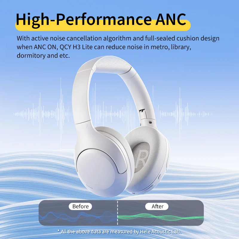 QCY H3 Lite ANC Wireless Wireless Headphone Bluetooth 5.3 Earphone HIFI Headset 40mm Driver Foldable Over Ear Headphone 60H