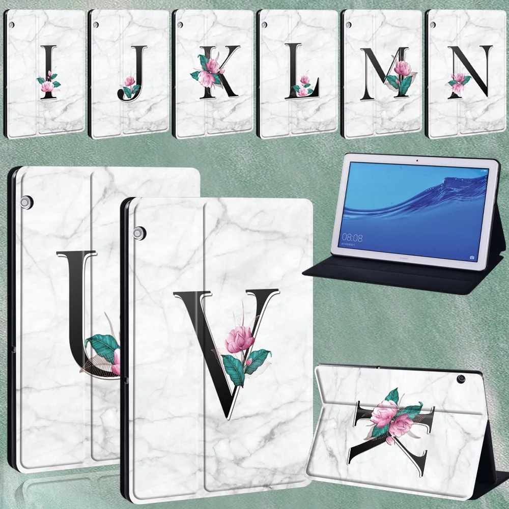 

Tablet Case for Huawei MediaPad M5 Lite 10.1"/M5 10.8"/T3 8"/T5 10 10.1"/T3 10 9.6" White Marble Letter Anti-Drop Case + Stylus