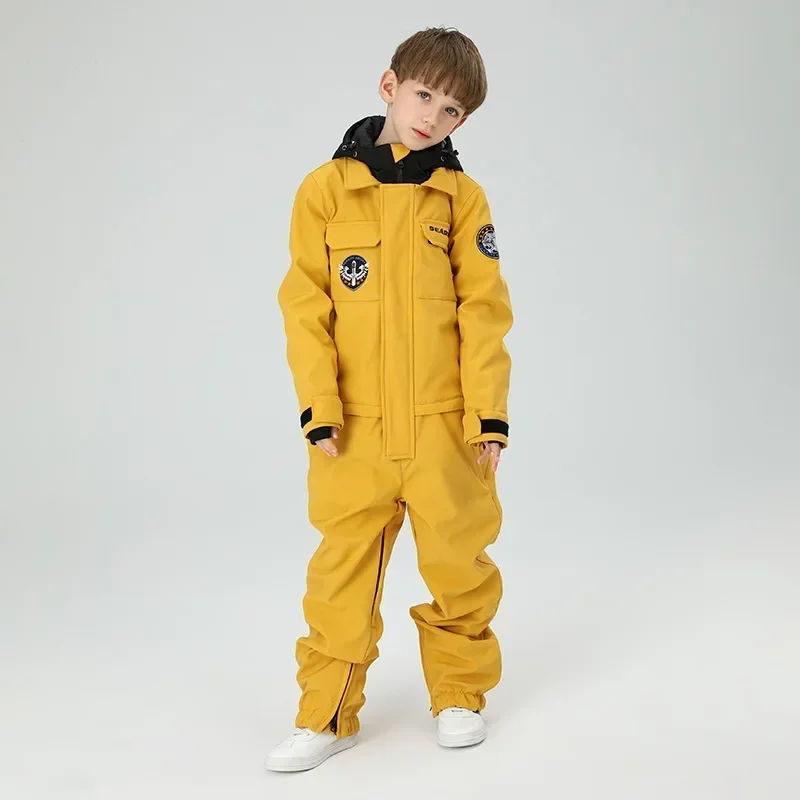 2025 Winter Children Ski Suits Boy Girls One Piece Warm Windproof Waterproof Outdoor Sports Skiing Snowboard Suits Kids Jumpsuit
