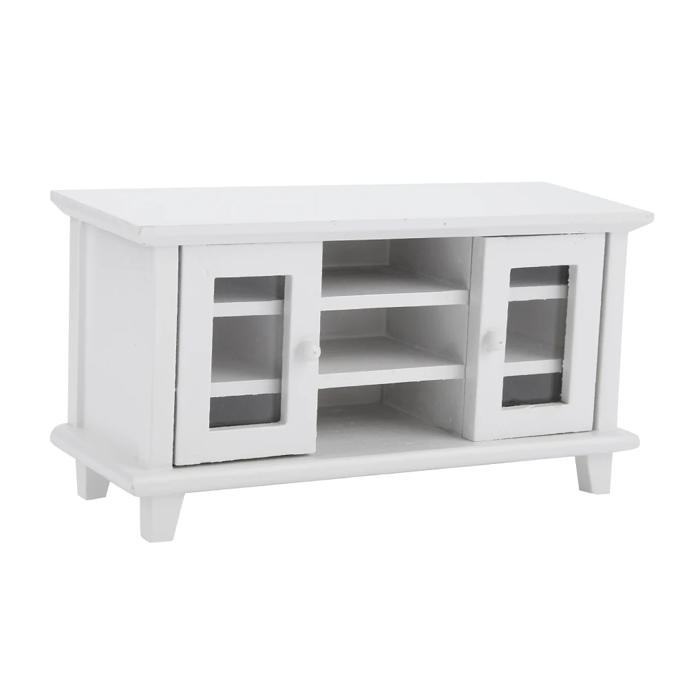 ZK30 1:12 Scale Dollhouse Storage TV Cabinet Miniature Mini Wooden Furniture Children Gift White