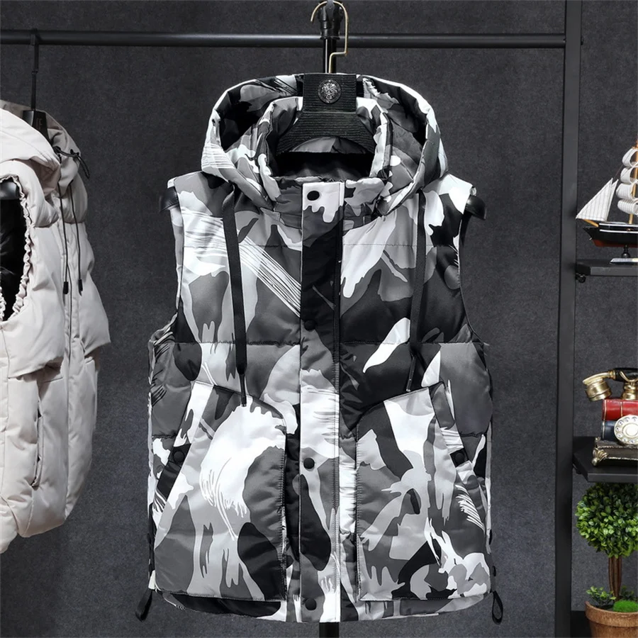 2027 New Men's Winter Warm Vest Cotton Padded Detachable Hooded Sleeveless Jackets Men Clothes Male Thick Coat Oversize 7XL