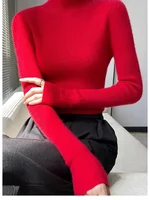 Autumn Winter Women Sweater Slim Fit High Strecth Pullovers  Long Sleeve Inner Wear Mock Neck Knitted Tops Korean Fashion Jumper 4