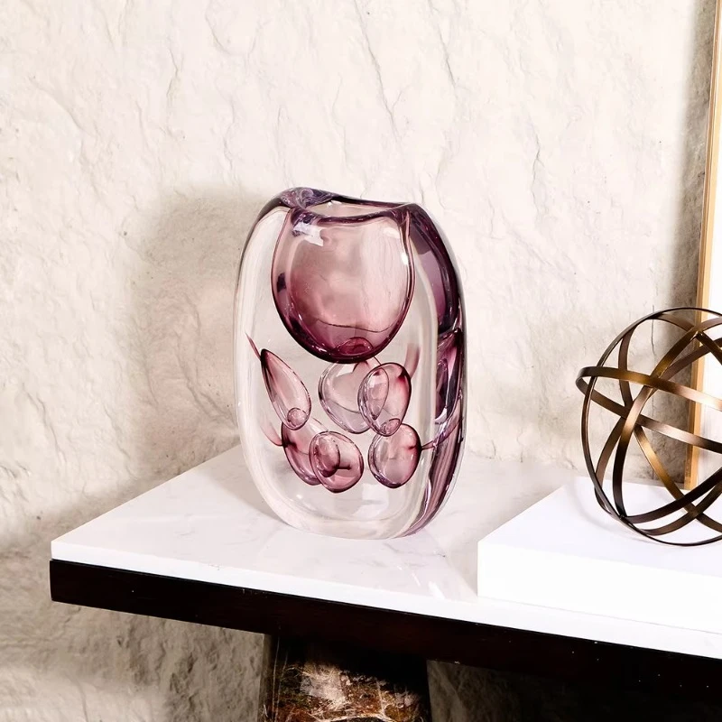 Hot Sale Home Living Room Glass Vase Luxury Art Glass Vase Modern Dining Table Ornament High-end Pink