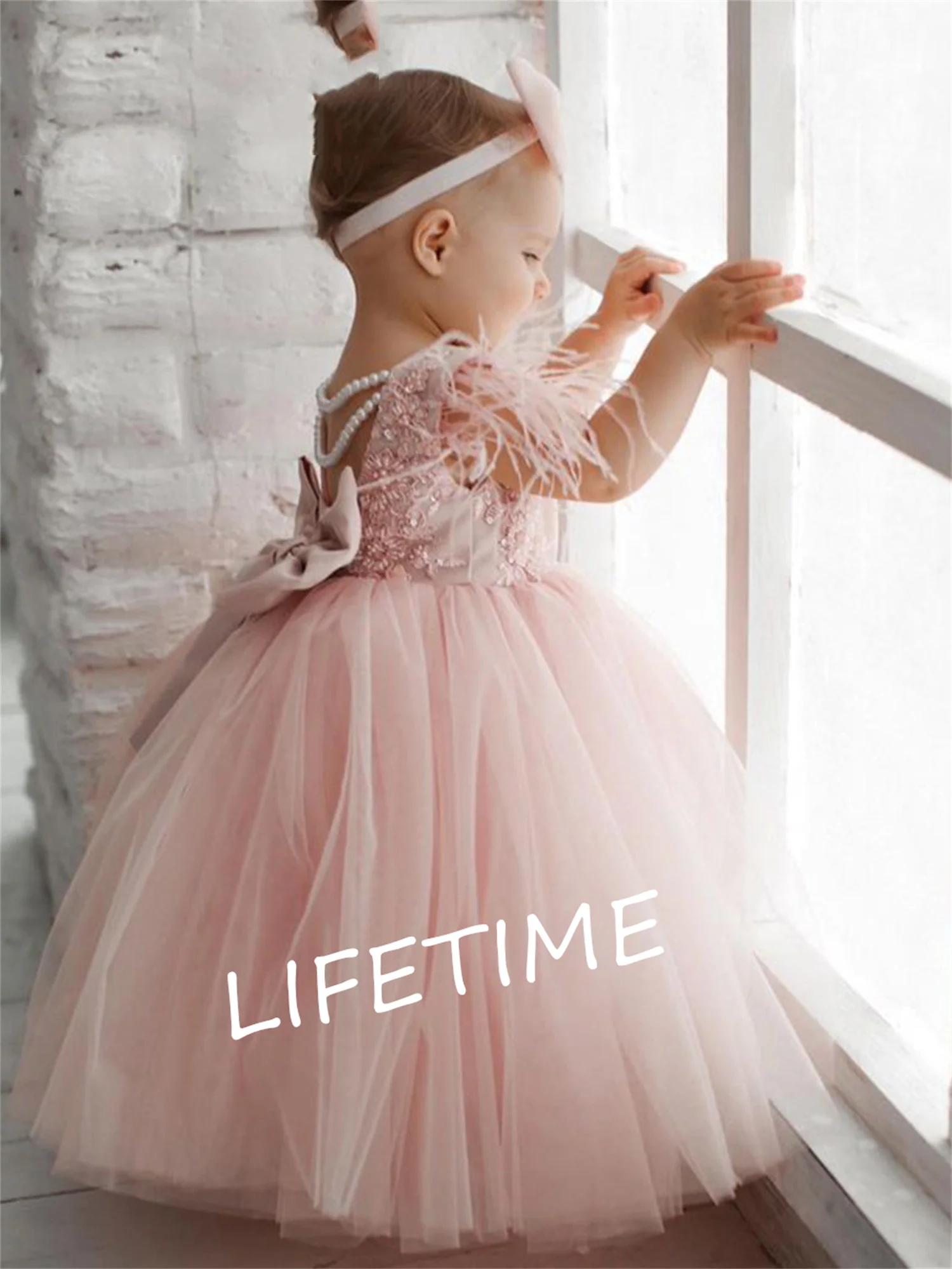 Flower Girl Dresses Tulle Gown Baby Girls Princess Dress Kids Ball Gown Big Bow Child Wedding Party Dress Cute Baby Girl Dress