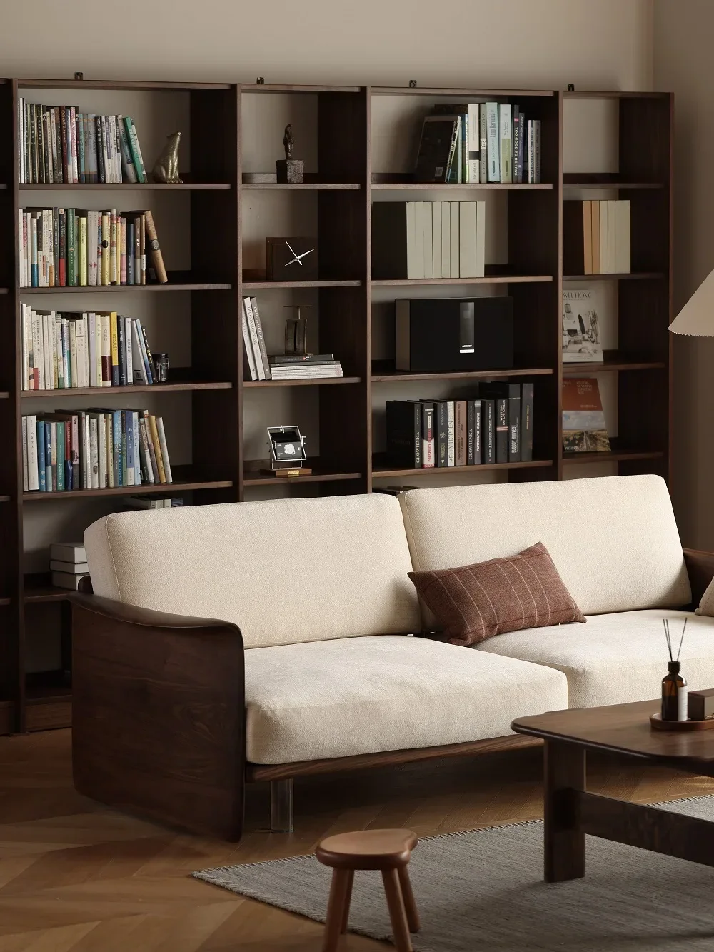 Nordic solid wood sofa living room North American black walnut modern double fabric leather small apartment sofa image 3