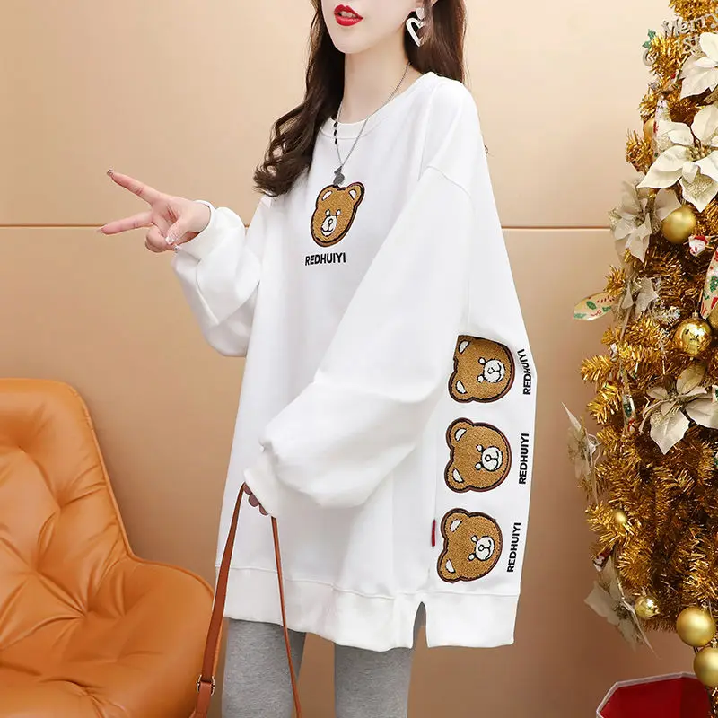 Fashion O-Neck Loose Embroidery Cartoon Sweatshirts Female Clothing 2023 Autumn Winter Oversized Korean Tops Casual Sweatshirts