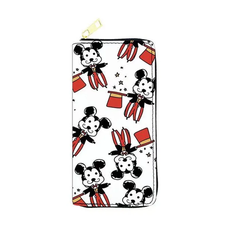 New Disney Unisex PU Long Wallet Black Mickey Mouse Multifunction Girls Wallet Zipper Coin Purse Female Card Holder Clutch